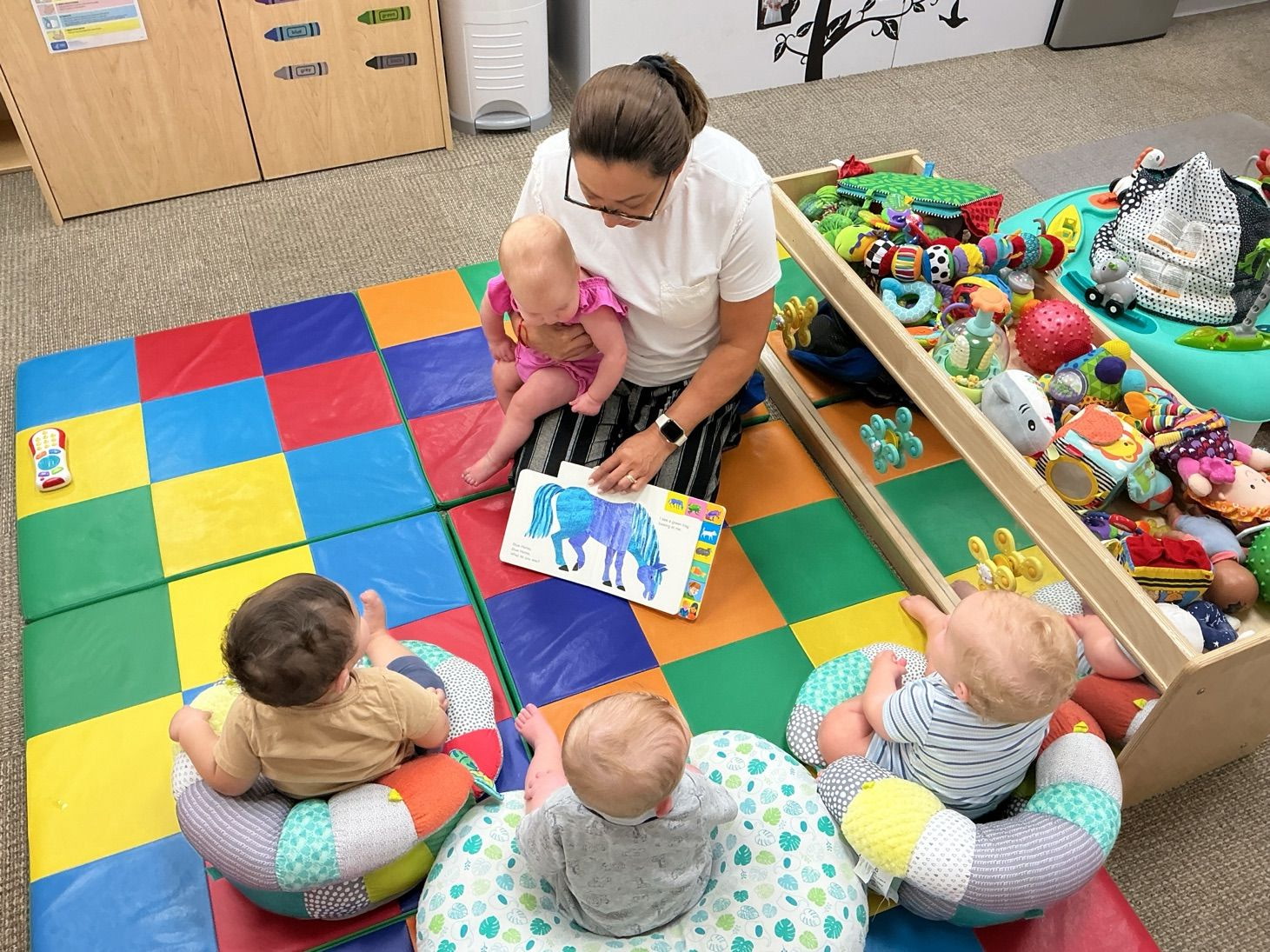 Children sharing a classroom story with their teacher
