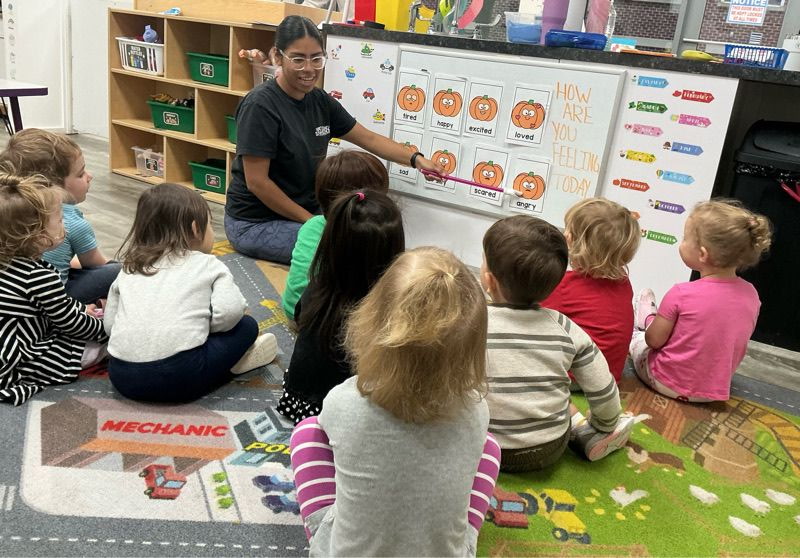 Children gathered for a classroom activity